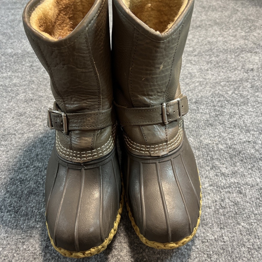 L.L. Bean Men's Shearling-Lined Lounger Boots Brown Leather Size 8 M (G M Sole)